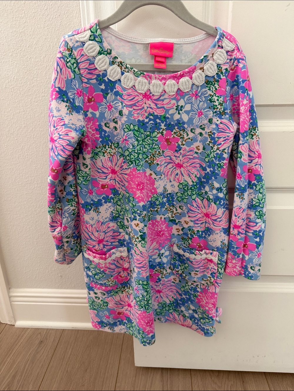 Lilly Pulitzer Pink, Blue & Green Floral Dress with Scallop Trim